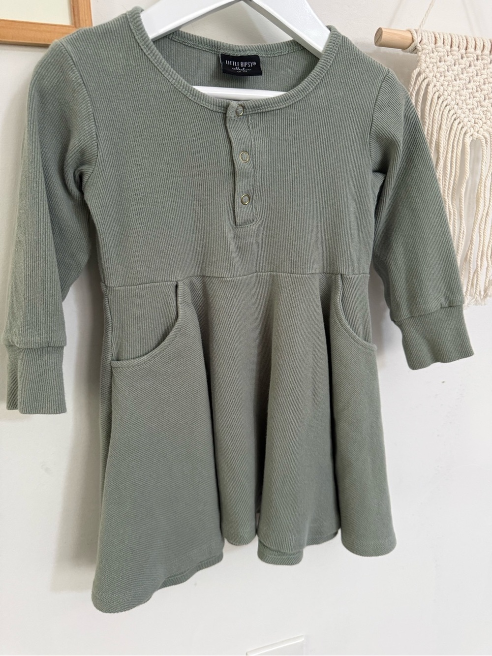 Little Bipsy - 3T-4T - ribbed dress - sage green
